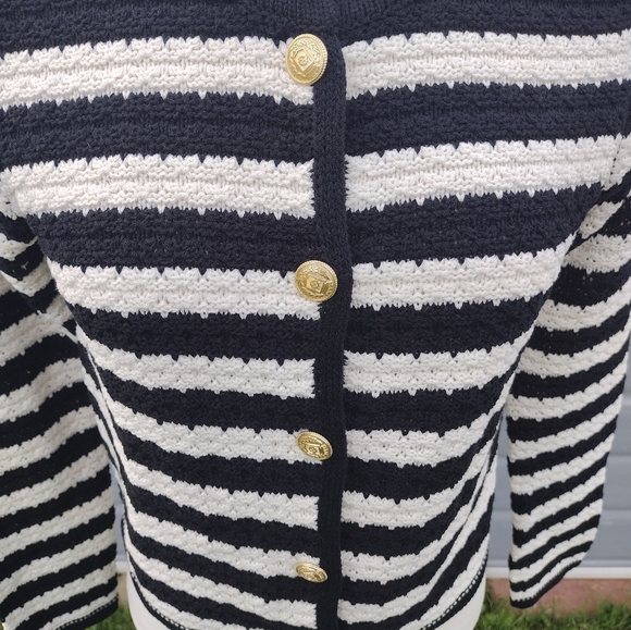 MOON RIVER BLACK AND WHITE STRIPED CARDIGAN SWEATER GOLD BUTTONS Medium - Picture 2 of 9